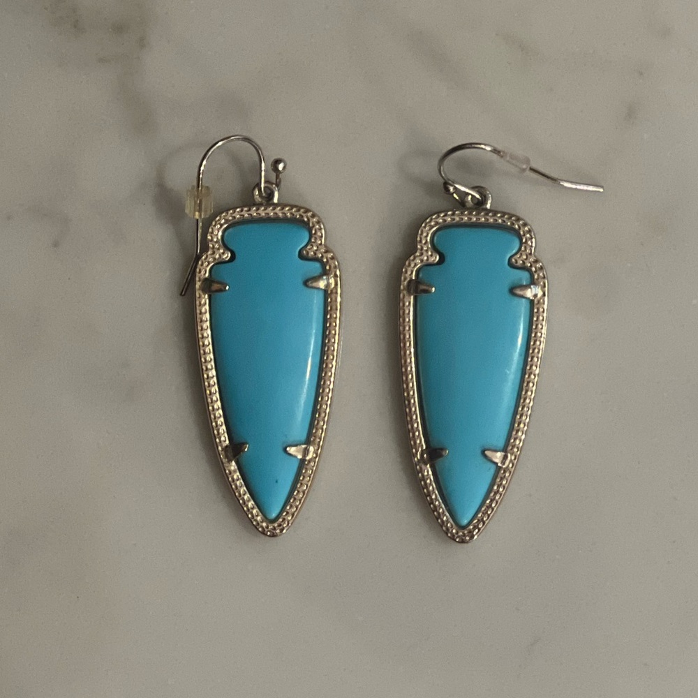 Kendra Scott Skylar Vintage Gold Drop Earrings in Turquoise